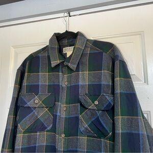 Duluth Trading Co. Men's Heavy Twill Flannel Work Shirt Blue Green Size Large